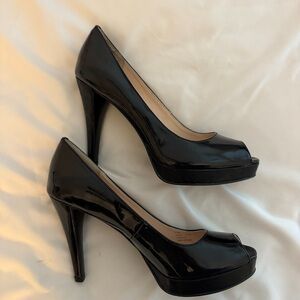 Calvin Klein Patent Leather Black Peep-Toe Heels